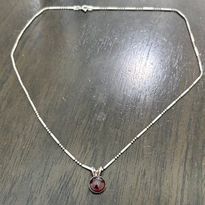 Sterling Silver Necklace with Red Garnet Pendant - Women's Jewelry
